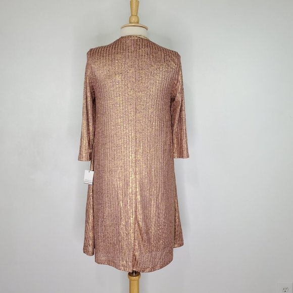 Ophelia Roe Pink Brown Shimmery Gold A-Line Pullover Dress NEW NWT Size M - Picture 6 of 13